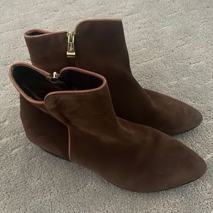 Brown, suede, ankle high booties